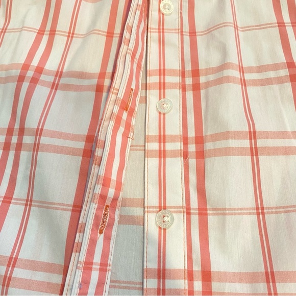 Basic Editions Women Size XL 3/4 Sleeve Pink Coral Plaid Button Up Shirt Blouse - Picture 3 of 6